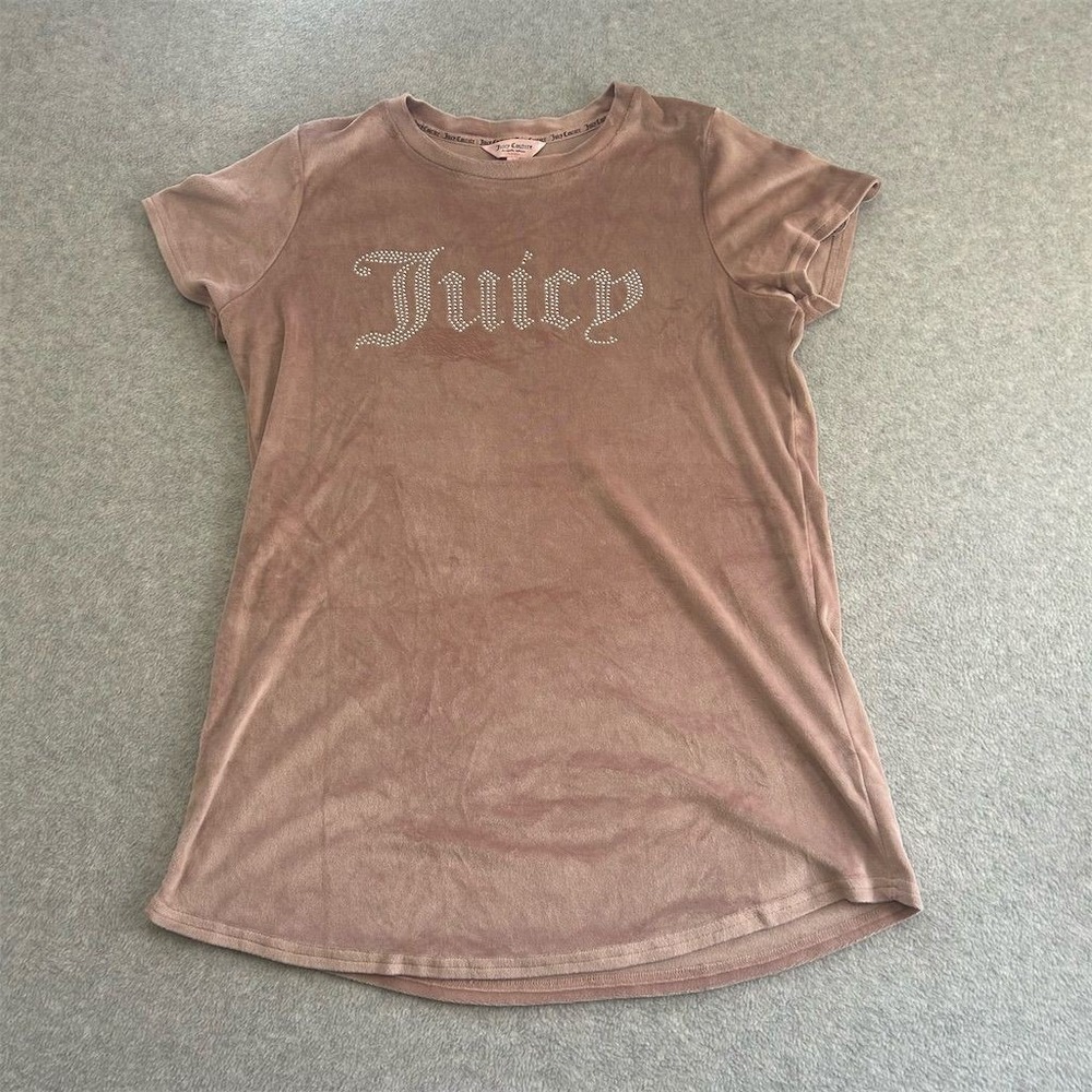 Juicy Couture Shirt Womens Large Pink Velour Sleepshirt Rhinestone Logo